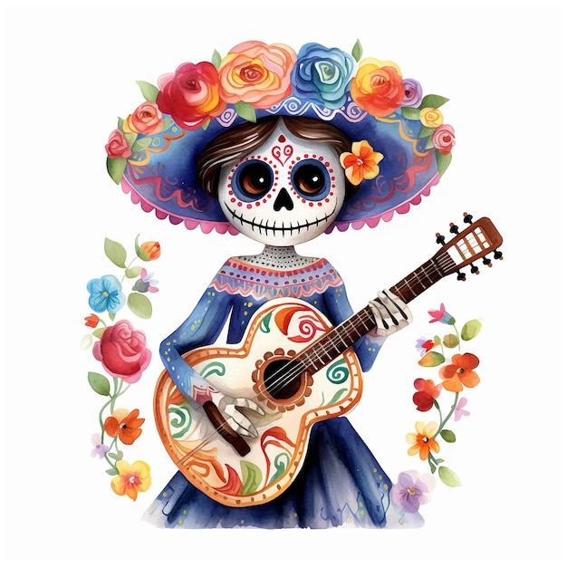 Dia de los muertos outfit aquarellfarbe und zeichnung