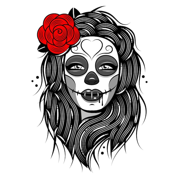 Dia de los muertos, tag der toten, mexikanischer feiertag, festival. poster, banner und karte mit zuckerschädel, frau mit blumenkrone. halloween-konzept