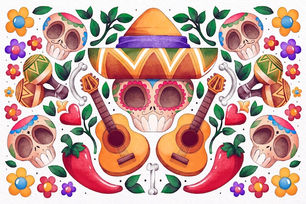 Día de muertos handgezeichneter hintergrund