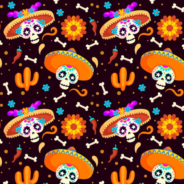 Vektor día de muertos muster im flachen design