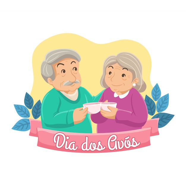 Dia dos avos flache Illustration Großelterntag. Opa und Oma trinken zusammen Kaffee