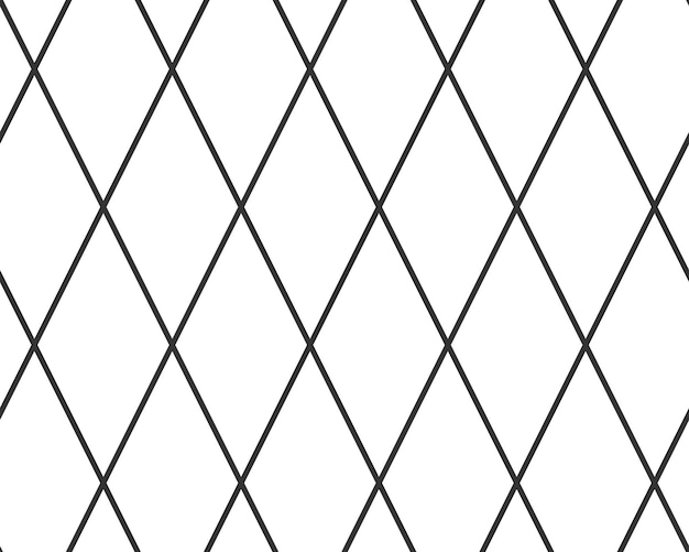 Diagonales kreuzliniengitter, nahtloses muster, geometrische rautenstruktur, schwarzes diagonales liniengeflecht auf weißem hintergrund, minimal gesteppter stoff, metallische drähte, zaunmuster, vektorillustration