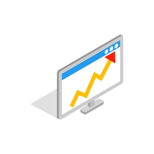 Diagramm auf dem Computermonitor-Symbol im isometrischen 3D-Stil auf weißem Hintergrund