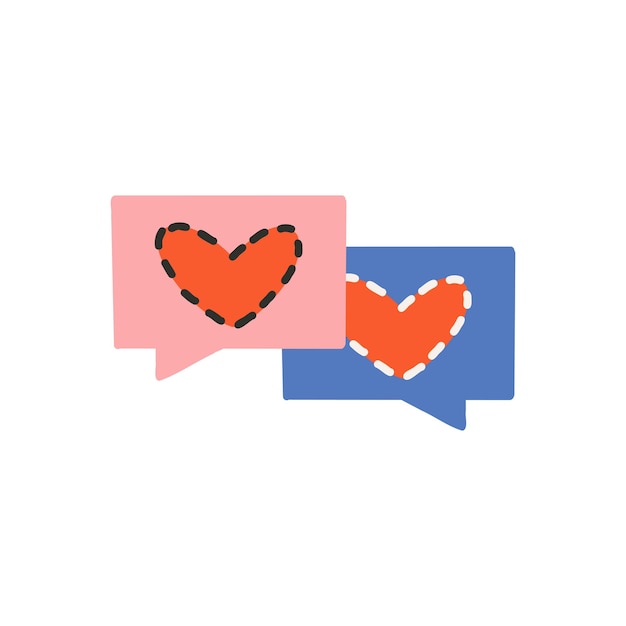 Dialogsymbole mit Herz in Rosa und Blau, Symbol der Liebe, Romantik, Design für den Valentinstag