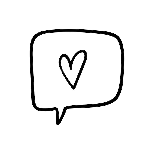 Dialogwolke mit Herz im Inneren des Liebessymbols doodle lineare Cartoon-Färbung