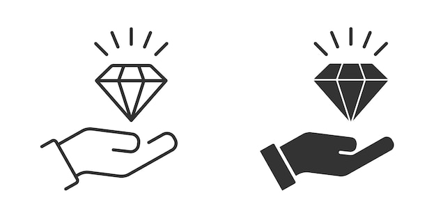 Vektor diamant auf einem handsymbol brillantes symbol flache vektordarstellung