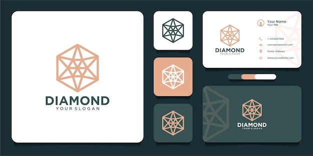 Diamant-logo-design mit linienstil und visitenkarte