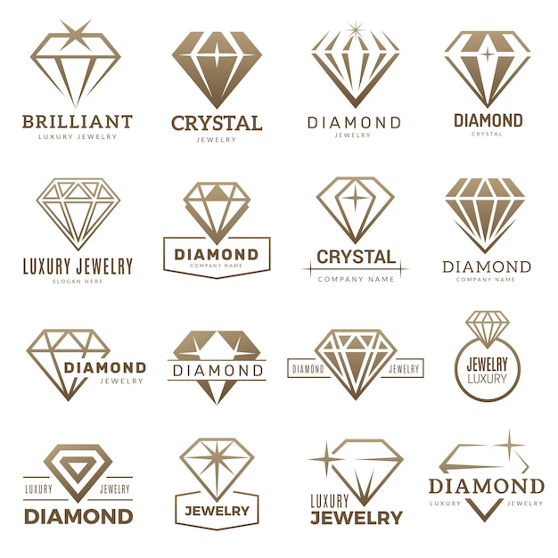 Vektor diamant-logo. stilisiert königliche luxussymbole mit edelsteinen mit aktuellen vektorvorlagen für schmuck. edelsteinschmuck, juwel und brillant, diamantdekorationsillustration
