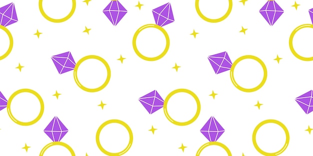 Diamant-ringmuster mode-engagement kreis goldgeschenk luxus-unternehmensschmuck cartoon-hintergrund teure brillante edelstein kostbarer amethyst vektor nahtlose textur