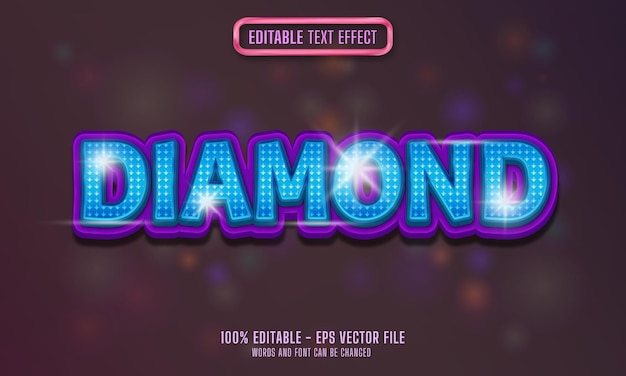 Diamantblaue luxuriöse bearbeitbare Texteffekt-Stilvorlage in Bokeh-Lichteffekt auf dunklem Hintergrund