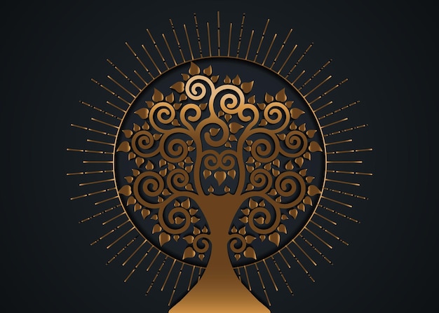 Die bodhi-baum-logo-vorlage, gold-baum des lebens-konzepts, goldener heiliger baum, ficus religiosa, logo