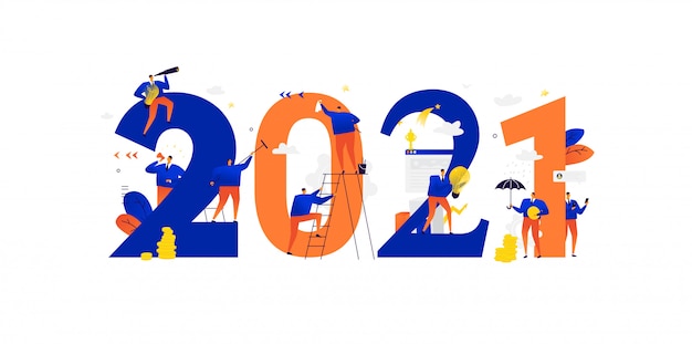 Die Büromitarbeiter bereiten sich auf das neue Jahr 2021 vor. Geschäftsleute kommunizieren in großer Zahl. Neues Jahr ist neue Geschäftspläne.