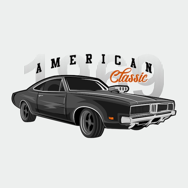 Die classic of america vektor-auto-illustration perspektive klassische auto-ansicht