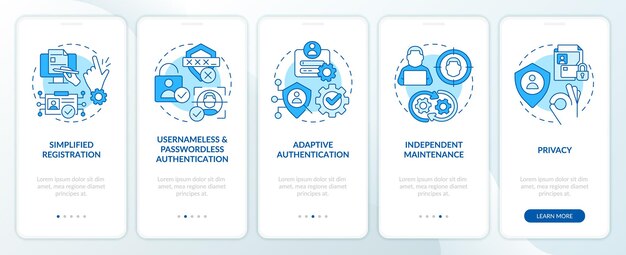 Die Einbeziehung von CIAM-Vorteilen ist ein blauer Onboarding-Bildschirm für die mobile App