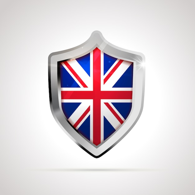 Die Flagge des Vereinigten Königreichs wird als glänzender Schild projiziert