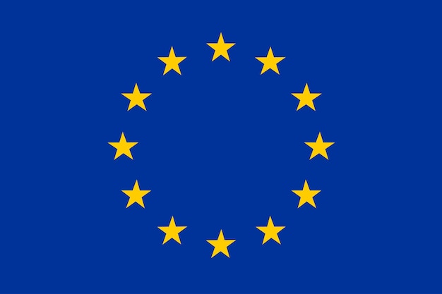 Die Flagge zeigt einen Kreis aus 12 goldenen Sternen auf blauem Hintergrund Grafikelement flaches Vektordesign