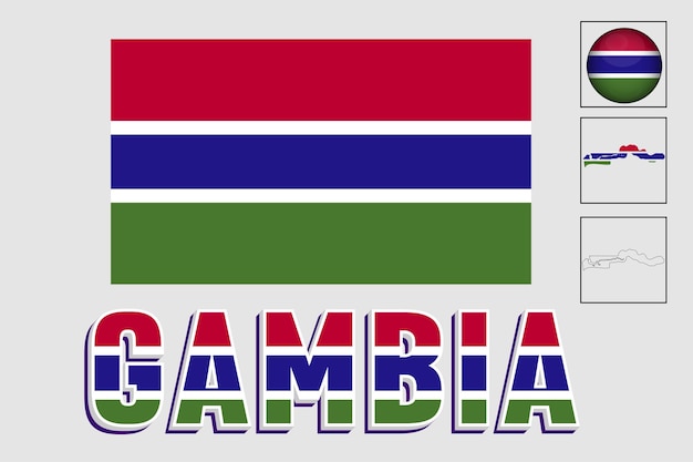 Vektor die gambia-karte flagge karte der republik gambia mit dem gambianischen landesbanner