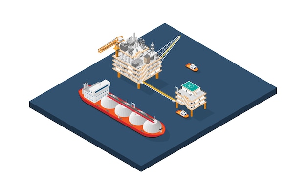 Die gasplattform offshore-plattform oder offshore-bohrinsel mit isometrischem stil