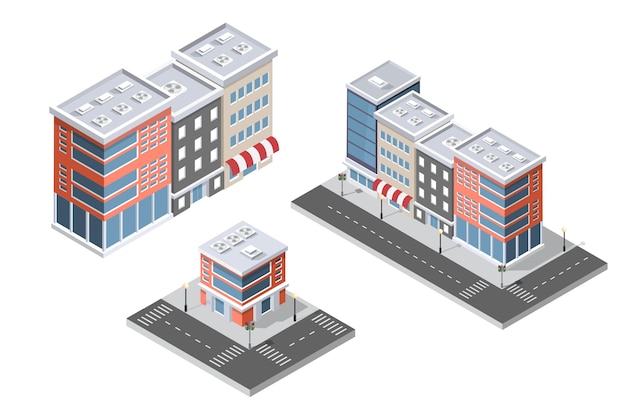 Die gestaltungselemente des stadtbildes sind ein isometrisches gebäude