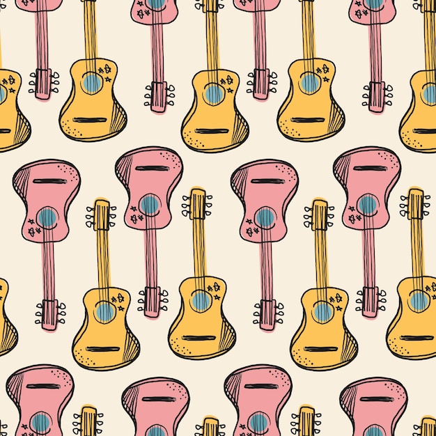 Die Gitarre ist ein nahtloses Muster im Cowboy-Stil, Vektorillustration