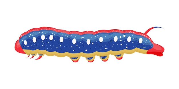 Vektor die helle raupe ist blau, gelb und rot das insekt ist eine landwirtschaftliche schädlingsvektorillustration, die auf einem weißen hintergrund isoliert ist