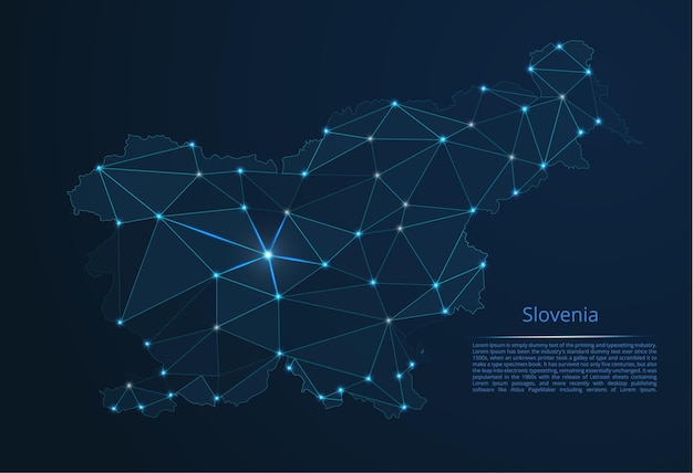 Die Karte des Netzwerks Slowenien Lowpoly-Vektorbild einer Weltkarte mit Lichtern