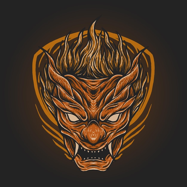 Die kopf-oni-orange-teufel-japan-maskenillustration