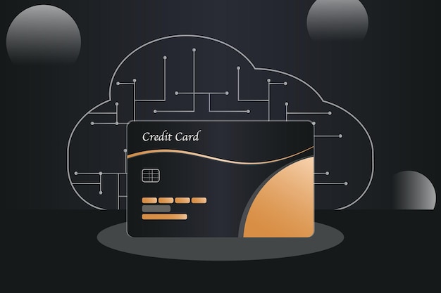 Vektor die kreditkarte wird im cloud-computing-hintergrund angezeigt