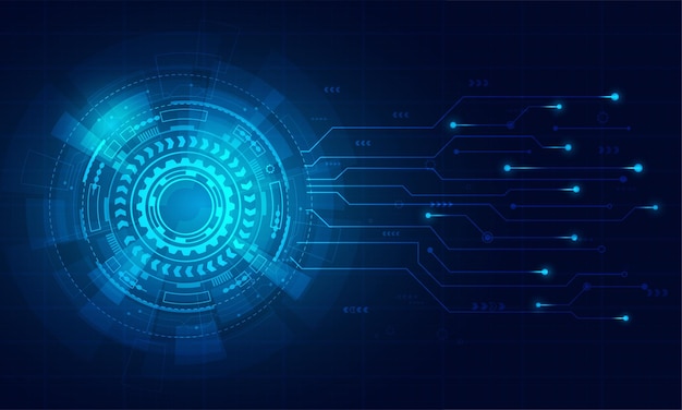 Die Kreishochtechnologie mit blauem Hintergrund der Stromkreislinie, digitale Zusammenfassung des Illustrators.