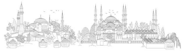 Die kuppeln und minarette der hagia sophia und der blauen moschee in der altstadt von istanbul wendepunkt der türkei