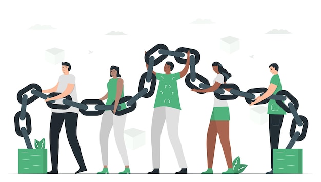 Die Leute benutzen Blockchain, um gemeinsam eine Datenbank zu erstellen