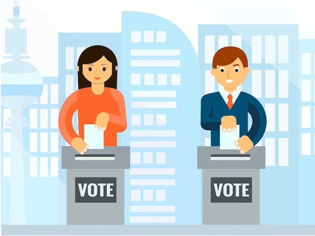 Vektor die menschen wählen bei wahlen in ihrer stadt in ihrem land kandidaten für regierungsvertreter