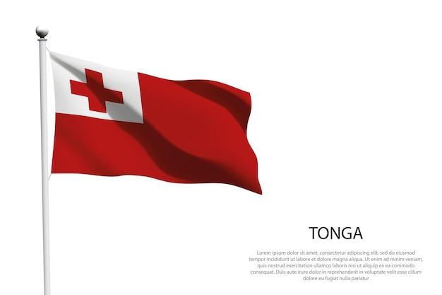 Die Nationalflagge von Tonga schwingt auf weißem Hintergrund.