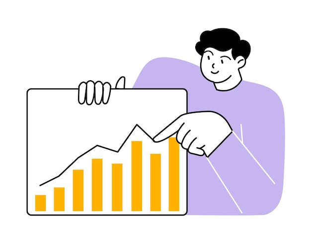 Die Person zeigt die Änderung der Indikatoren in der Grafik