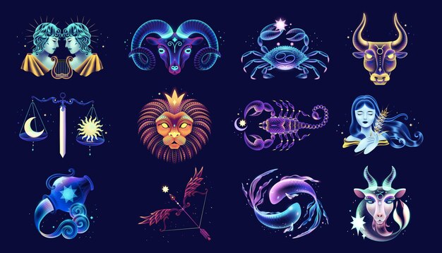 Die Sammlung der zwölf Neon-Zodiac-Zeichen