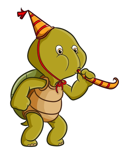 Die Schildkröte feiert den Geburtstag und bläst den Trumpf der Illustration
