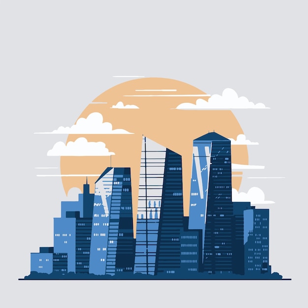 Die Skyline der Stadt beim Sonnenuntergang