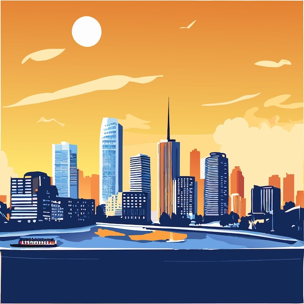 Vektor die skyline von boston über der fluss-vektor-illustration