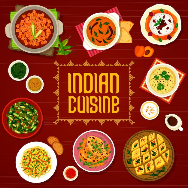 Vektor die speisekarte des restaurants mit indischer küche umfasst gewürzspeisen