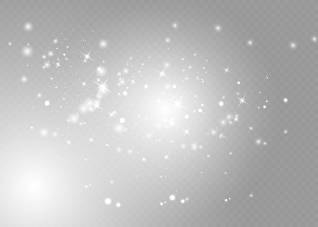 Die staubfunken und goldenen sterne leuchten in besonderem licht. vektor funkelt auf einem transparenten hintergrund. weihnachtslichteffekt. funkelnde magische staubpartikel.
