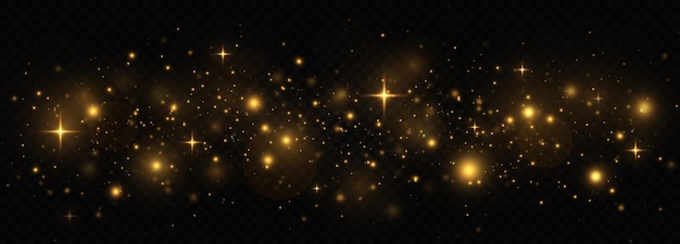 Die Staubfunken und goldenen Sterne leuchten mit besonderem Licht auf einem transparenten Hintergrund