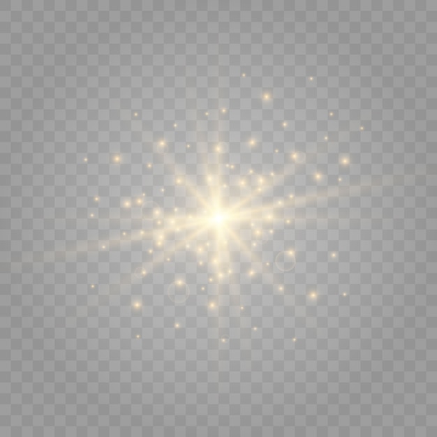 Die Staubfunken und goldenen Sterne leuchten mit besonderem Licht. Funkelnde magische Staubpartikel.