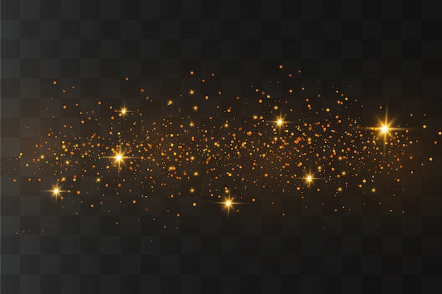 Vektor die staubfunken und goldenen sterne leuchten mit besonderem licht. funkelnde magische staubpartikel.