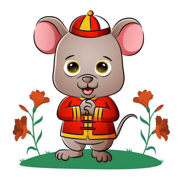 Die süße chinesische Maus gibt den Gruß der Illustration