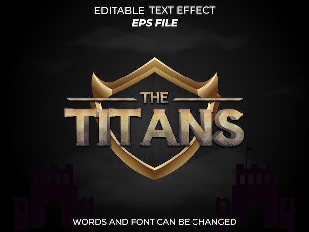 Die titans text-effekt-schriftart bearbeitbare typographie 3d-text für abzeichen-spiel