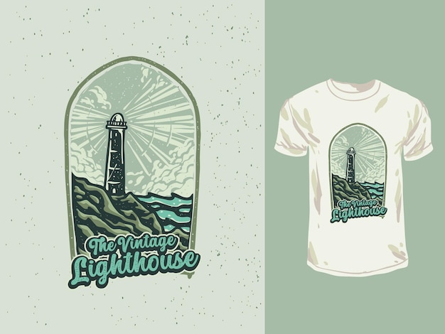 Die vintage leuchtturm abzeichen t-shirt illustration