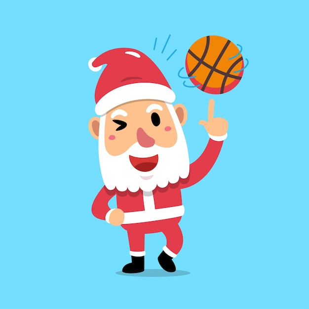 Vektor die zeichentrickfigur weihnachtsmann spielt basketball