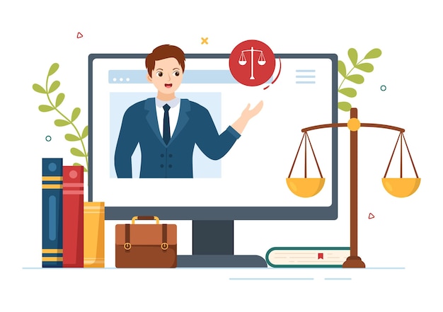 Vektor dienstleistungen einer anwaltskanzlei mit juristischer rechtsberatung und anwaltsberater in handgezeichneter illustration von postern