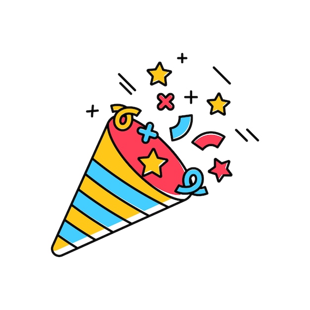 Dies ist eine lustige und lebendige Flatstyle-Vektorillustration eines Party-Poppers, der Feier und Freude symbolisiert