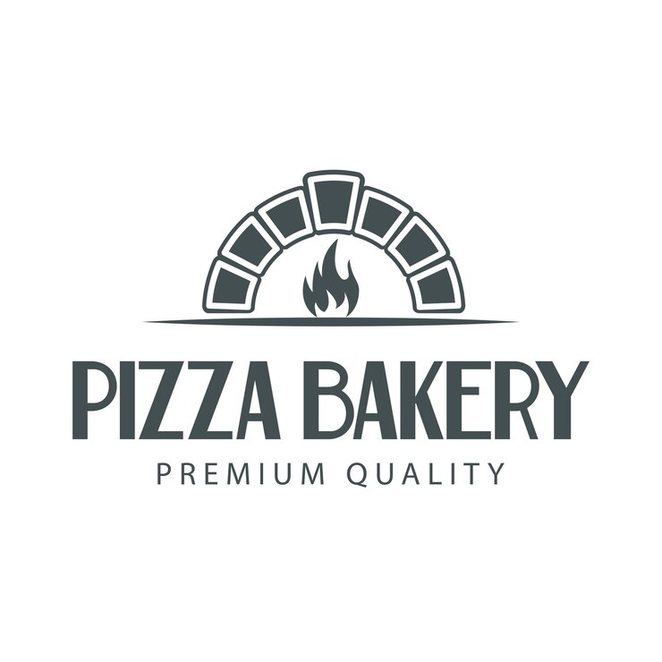 Dieses Vektorillustrations-Logo-Design zeigt eine Silhouette eines Pizzaofens mit einem brennenden Feuer und erzeugt einen warmen Look, der perfekt für ein Restaurant, eine Marke, eine Pizzeria oder ein kulinarisches Geschäft ist.